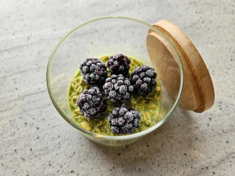 matcha overnight oats with chia seeds and berries healthy breakfast recipe