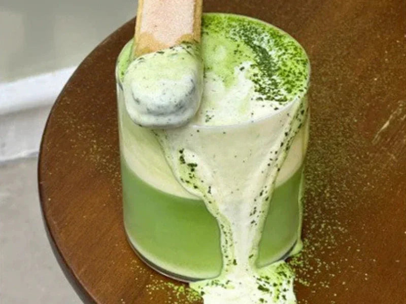 Tiramisu matcha latte with mascarpone cream and ladyfinger in Dubai UAE