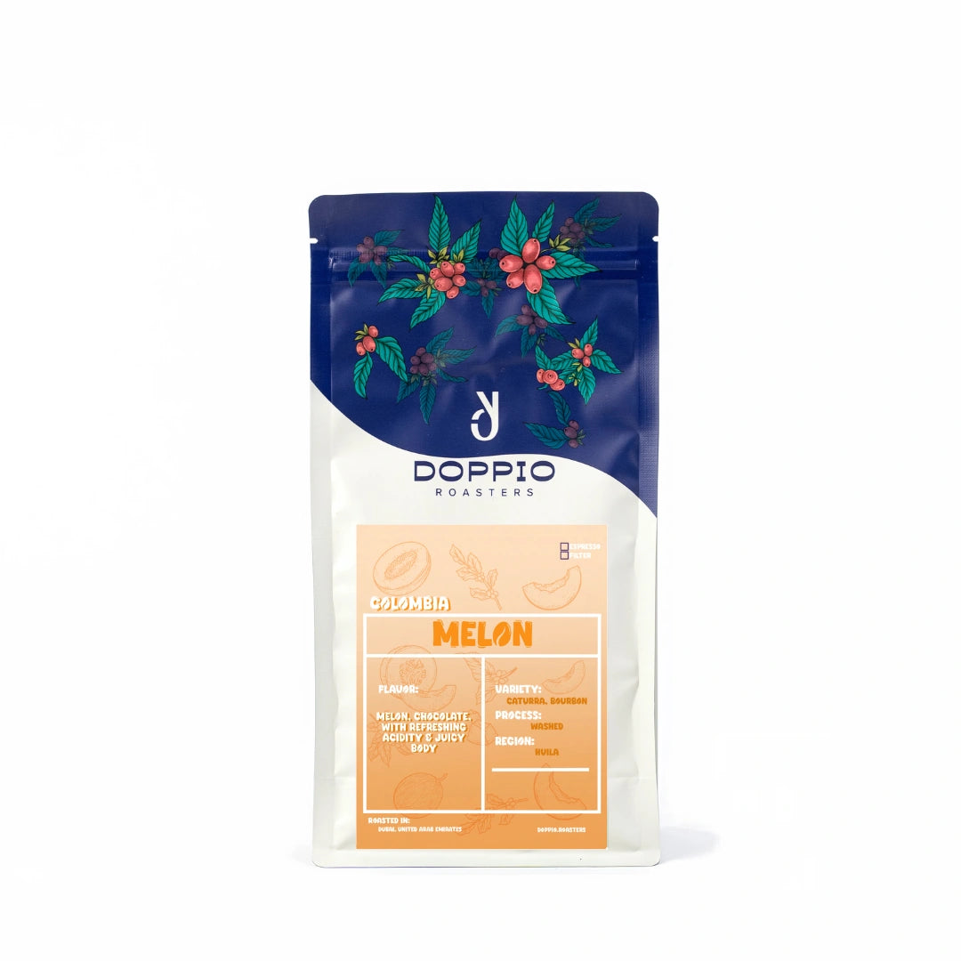Colombia Melon Infused specialty coffee beans with melon, chocolate and refreshing fruit sweetness by Bella Coffee UAE