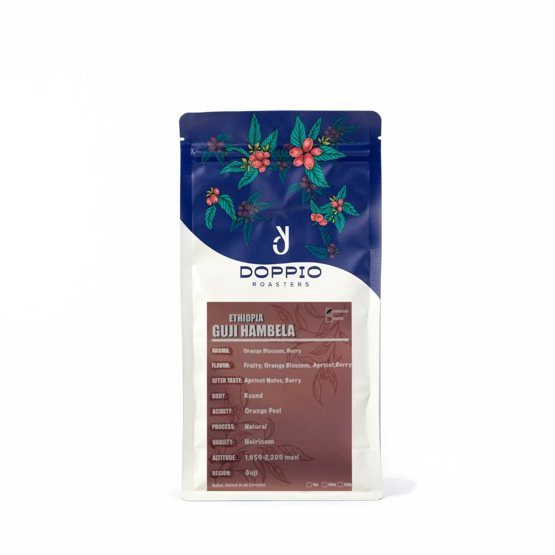 Ethiopia Guji Hambela Espresso Roast Specialty Coffee Beans with orange blossom, apricot and berry notes by Bella Coffee UAE