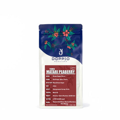 Yemen Matari Peaberry specialty coffee beans with brown sugar, red grape, plum and spice tasting notes by Bella Coffee UAE