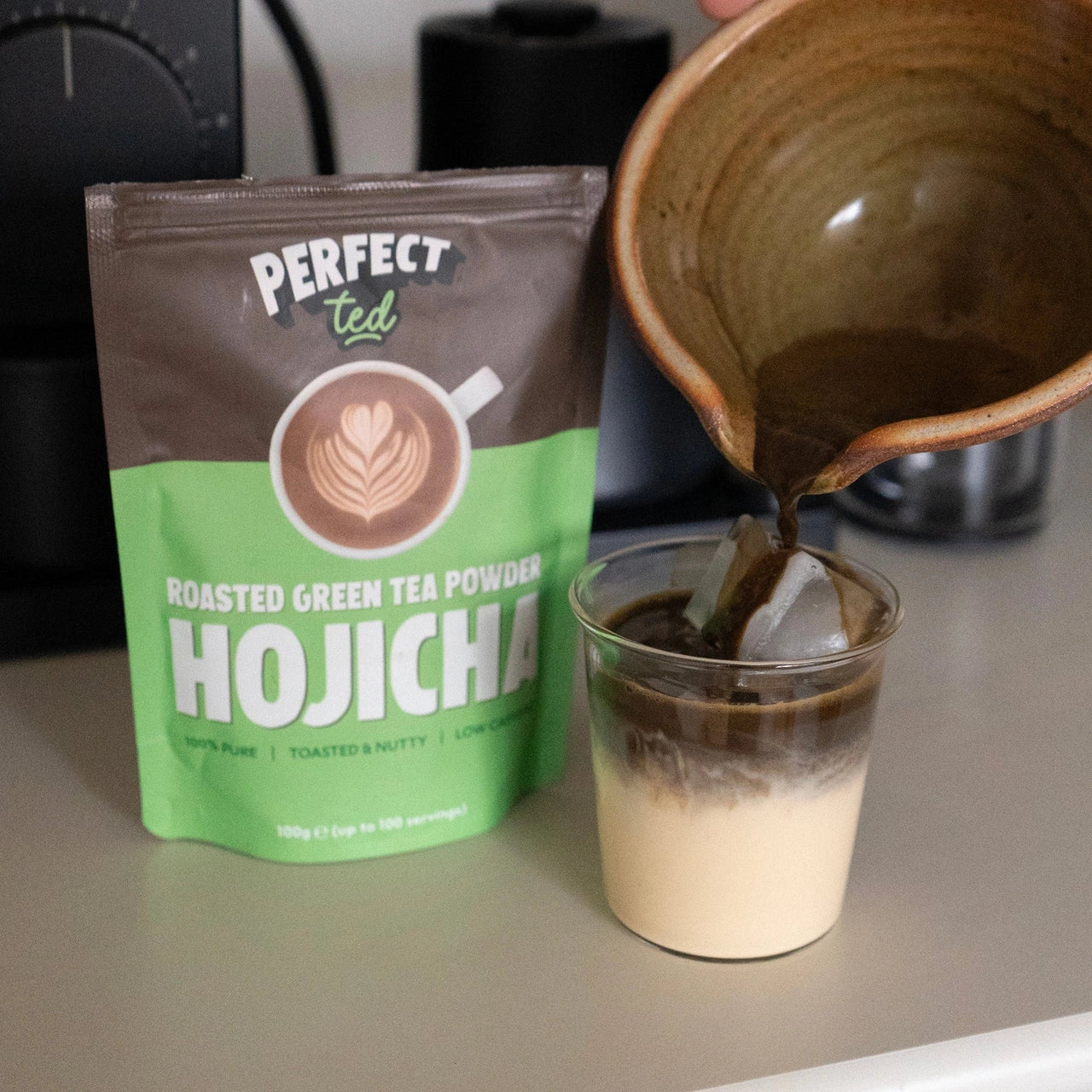 100g Premium Hojicha Powder pack roasted green tea ready